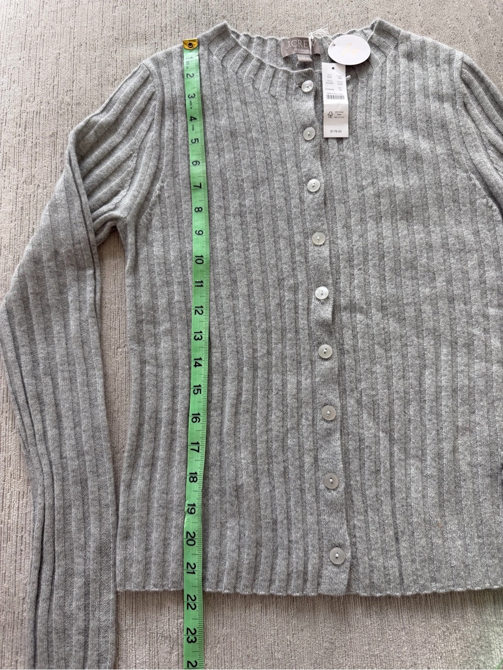 J. Crew Light Gray Ribbed Cashmere Cardigan - Picture 5 of 9